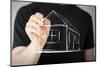 Real Estate, Technology and Accomodation - Picture of Man Drawing a House on Virtual Screen-dolgachov-Mounted Photographic Print