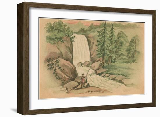 Real Sport, Fishing by Waterfall-null-Framed Art Print