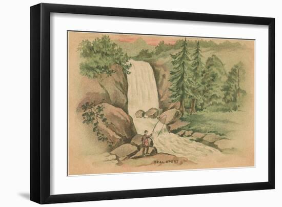 Real Sport, Fishing by Waterfall-null-Framed Art Print