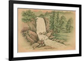 Real Sport, Fishing by Waterfall-null-Framed Art Print