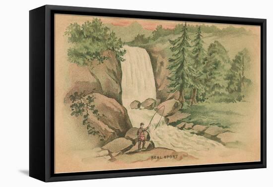 Real Sport, Fishing by Waterfall-null-Framed Stretched Canvas