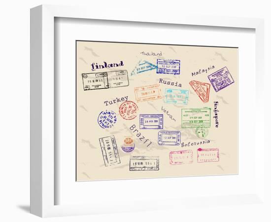 Real Visa Stamps From 9 Countries-yunna-Framed Art Print