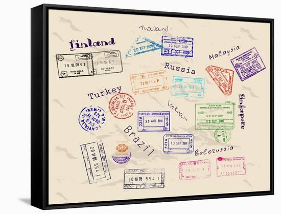 Real Visa Stamps From 9 Countries-yunna-Framed Stretched Canvas