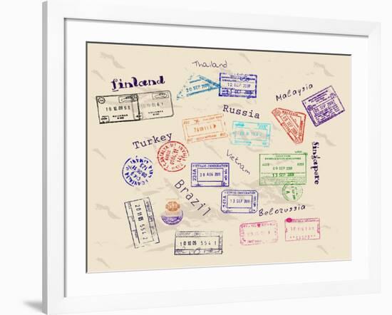 Real Visa Stamps From 9 Countries-yunna-Framed Art Print