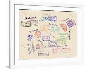 Real Visa Stamps From 9 Countries-yunna-Framed Art Print