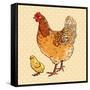 Realistic Broody Chicken and Baby Chick Side View-dNaya-Framed Stretched Canvas