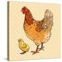 Realistic Broody Chicken and Baby Chick Side View-dNaya-Stretched Canvas