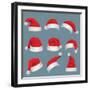 Realistic Christmas Santa Claus Red Hats Isolated Vector Set. Santa Claus Cap to Xmas Holiday Celeb-MicroOne-Framed Art Print