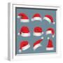 Realistic Christmas Santa Claus Red Hats Isolated Vector Set. Santa Claus Cap to Xmas Holiday Celeb-MicroOne-Framed Art Print