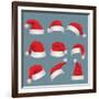 Realistic Christmas Santa Claus Red Hats Isolated Vector Set. Santa Claus Cap to Xmas Holiday Celeb-MicroOne-Framed Art Print