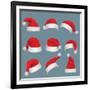 Realistic Christmas Santa Claus Red Hats Isolated Vector Set. Santa Claus Cap to Xmas Holiday Celeb-MicroOne-Framed Art Print