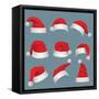 Realistic Christmas Santa Claus Red Hats Isolated Vector Set. Santa Claus Cap to Xmas Holiday Celeb-MicroOne-Framed Stretched Canvas