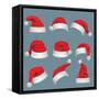 Realistic Christmas Santa Claus Red Hats Isolated Vector Set. Santa Claus Cap to Xmas Holiday Celeb-MicroOne-Framed Stretched Canvas