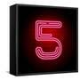 Realistic Red Neon Number. Number with Neon Tube Light on Dark Background. Vector Neon Typeface For-Oleg Vyshnevskyy-Framed Stretched Canvas