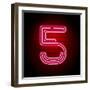 Realistic Red Neon Number. Number with Neon Tube Light on Dark Background. Vector Neon Typeface For-Oleg Vyshnevskyy-Framed Art Print