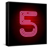 Realistic Red Neon Number. Number with Neon Tube Light on Dark Background. Vector Neon Typeface For-Oleg Vyshnevskyy-Framed Stretched Canvas