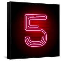 Realistic Red Neon Number. Number with Neon Tube Light on Dark Background. Vector Neon Typeface For-Oleg Vyshnevskyy-Framed Stretched Canvas