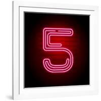 Realistic Red Neon Number. Number with Neon Tube Light on Dark Background. Vector Neon Typeface For-Oleg Vyshnevskyy-Framed Art Print