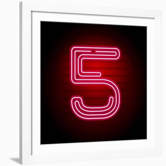 Realistic Red Neon Number. Number with Neon Tube Light on Dark Background. Vector Neon Typeface For-Oleg Vyshnevskyy-Framed Art Print