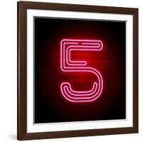 Realistic Red Neon Number. Number with Neon Tube Light on Dark Background. Vector Neon Typeface For-Oleg Vyshnevskyy-Framed Art Print