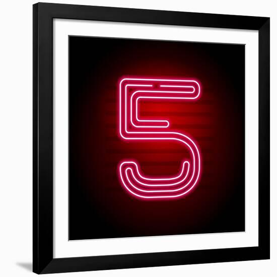 Realistic Red Neon Number. Number with Neon Tube Light on Dark Background. Vector Neon Typeface For-Oleg Vyshnevskyy-Framed Art Print