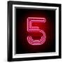 Realistic Red Neon Number. Number with Neon Tube Light on Dark Background. Vector Neon Typeface For-Oleg Vyshnevskyy-Framed Art Print