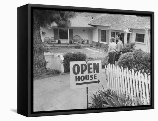 Realtor Pat Devault Showing a House to Her Clients-J^ R^ Eyerman-Framed Stretched Canvas