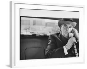 Realtor William J. Zeckendorf, Sitting in the Back Seat of His Limousine Talking on the Telephone-John Loengard-Framed Premium Photographic Print