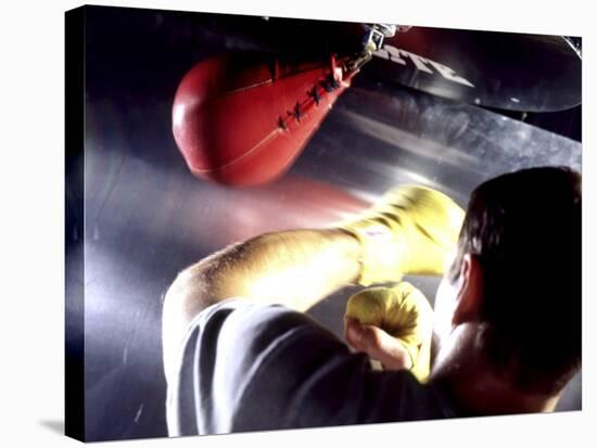 Rear View of a Boxer Punching a Punching Bag-null-Stretched Canvas