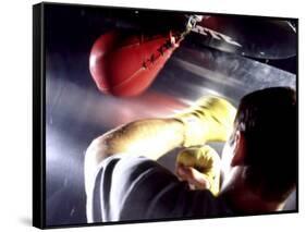 Rear View of a Boxer Punching a Punching Bag-null-Framed Stretched Canvas