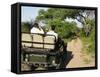Rear View of a Group of Tourists in Jeep Looking at Elephant-Nosnibor137-Framed Stretched Canvas