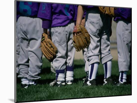 Rear View of a Little League Baseball Team Standing in a Row-null-Mounted Photographic Print