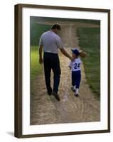 Rear View of a Man Walking with His Son at a Playing Field-null-Framed Photographic Print