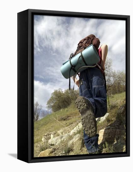 Rear View of a Person Hiking Up a Hill-null-Framed Stretched Canvas