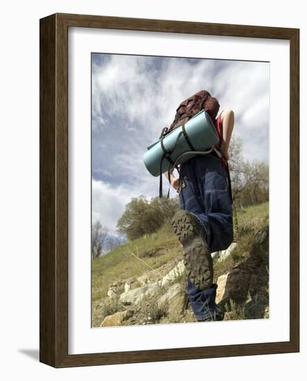 Rear View of a Person Hiking Up a Hill-null-Framed Photographic Print