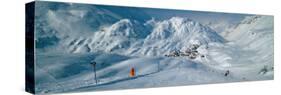 Rear View of a Person Skiing in Snow, St. Christoph, Austria-null-Stretched Canvas