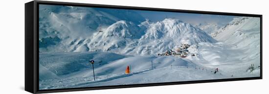 Rear View of a Person Skiing in Snow, St. Christoph, Austria-null-Framed Stretched Canvas