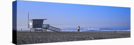 Rear View of a Surfer on the Beach, Santa Monica, Los Angeles County, California, USA-null-Stretched Canvas