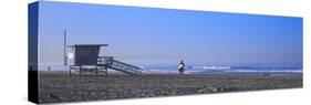 Rear View of a Surfer on the Beach, Santa Monica, Los Angeles County, California, USA-null-Stretched Canvas