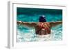 Rear view of a woman swimming the butterfly stroke in a swimming pool, Bainbridge Island, Washin...-Pete Saloutos-Framed Photographic Print