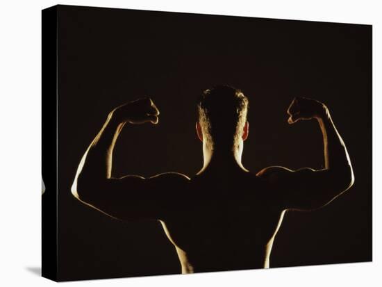 Rear View of a Young Man Flexing His Muscles-null-Stretched Canvas