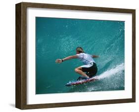 Rear View of Man Surfing-null-Framed Photographic Print