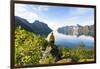 Rear view of photographer admiring the Mefjord blue water standing on rocks-Roberto Moiola-Framed Photographic Print