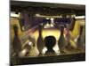 Rear View of Pins Being Struck by a Bowling Ball-null-Mounted Premium Photographic Print