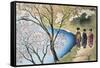 Rear View of Three Girls Walking on a Trail at Lakeside, Arashiyama, Kyoto Prefecture, Japan-null-Framed Stretched Canvas