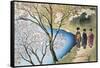 Rear View of Three Girls Walking on a Trail at Lakeside, Arashiyama, Kyoto Prefecture, Japan-null-Framed Stretched Canvas