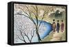 Rear View of Three Girls Walking on a Trail at Lakeside, Arashiyama, Kyoto Prefecture, Japan-null-Framed Stretched Canvas