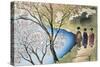 Rear View of Three Girls Walking on a Trail at Lakeside, Arashiyama, Kyoto Prefecture, Japan-null-Stretched Canvas