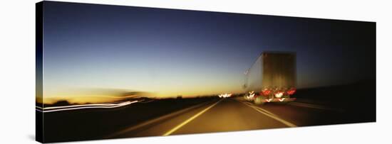 Rear View of Truck on a Two Lane Highway, Las Cruces, New Mexico, USA-null-Stretched Canvas