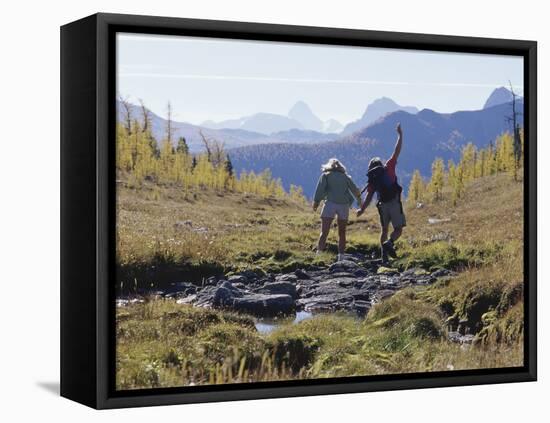 Rear View of Two Women Hiking-null-Framed Stretched Canvas
